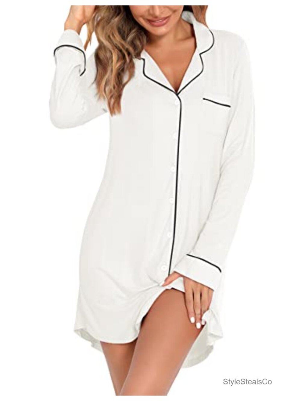 Button Down Nightgown Viscose Spandex Sleepshirt Nursing Pajama